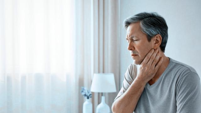Persona al risveglio con dolore alla mandibola per digrignamento notturno