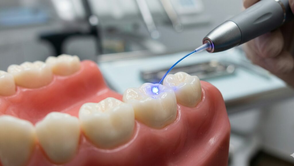 Dettaglio della luce laser su un dente