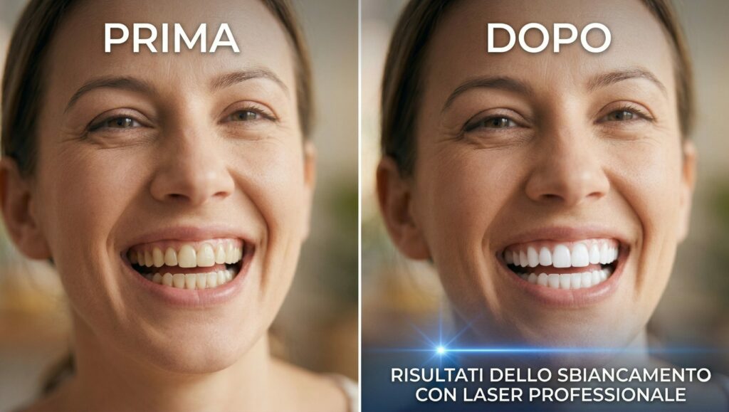 Risultati dello sbiancamento professionale con laser prima e dopo