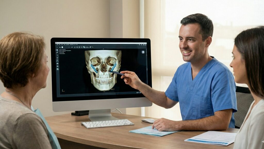 spiegazione al paziente del suo caso clinico con gli impianti zigomatici