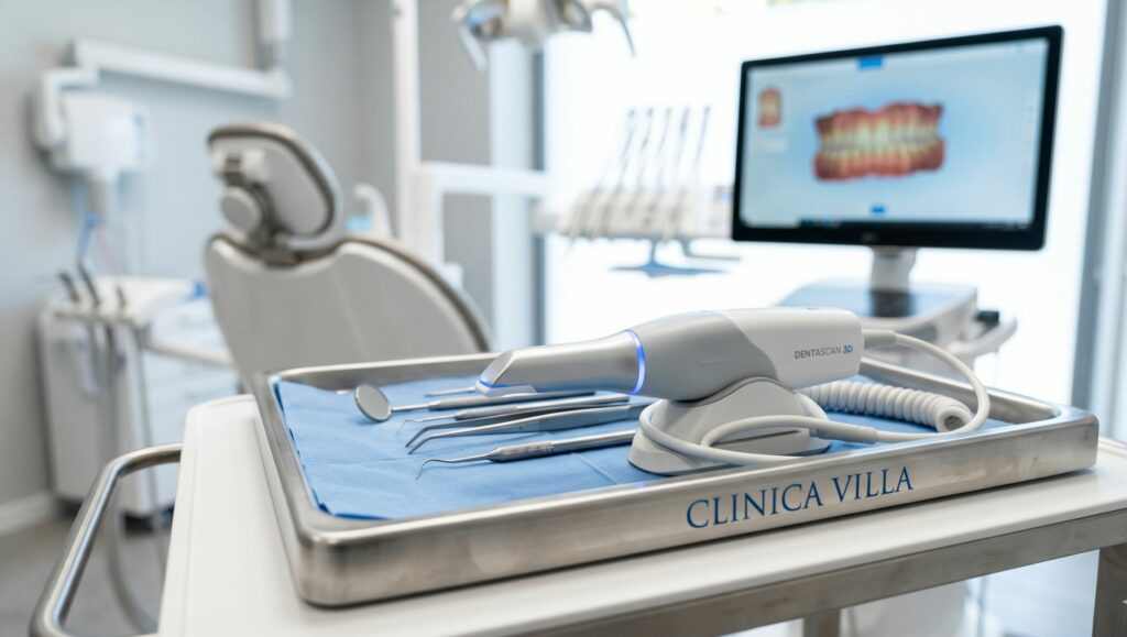Scanner intraorale moderno su un vassoio medico
