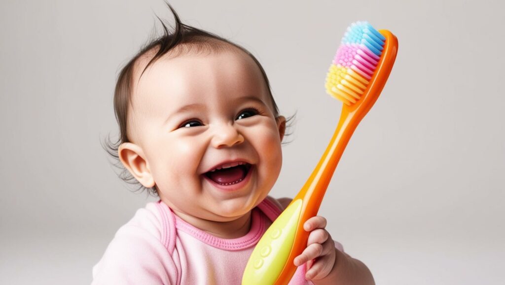 bambino con spazzolino divertente