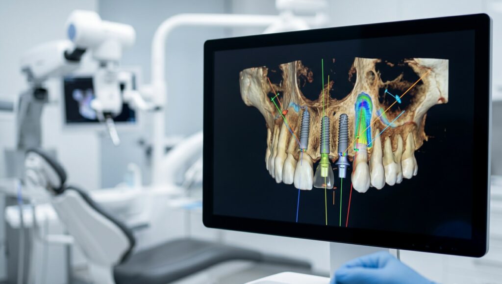 Schermo con scansione 3D per la pianificazione chirurgica degli impianti dentali