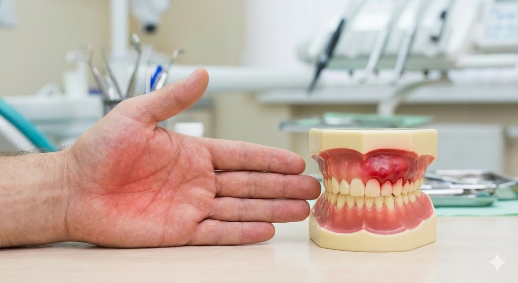 mano e gengive infiammate