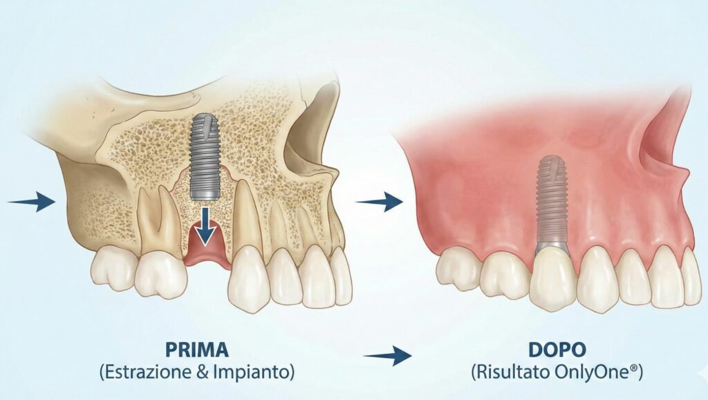 canino incluso prima e dopo dell'intervento di implantologia